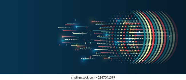 Abstract transformation of information. Processing sorting data fragmentation. Business analytics. The flow of information in the form of waves and particles. Visualization of a large amount of data.