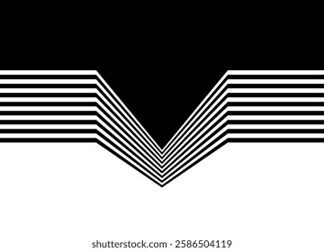 Abstract transition from black to white with parallel lines in retro style. Trendy design element. Down arrow. Vector striped background with place for text for packaging, advertising, posters.