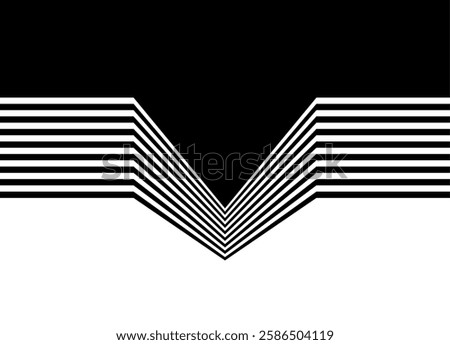 Abstract transition from black to white with parallel lines in retro style. Trendy design element. Down arrow. Vector striped background with place for text for packaging, advertising, posters.
