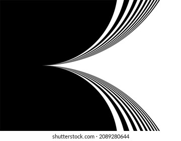 Cambio abstracto de negro a blanco con líneas curvas a rayas. Fondo vectorial rayado negro y blanco.