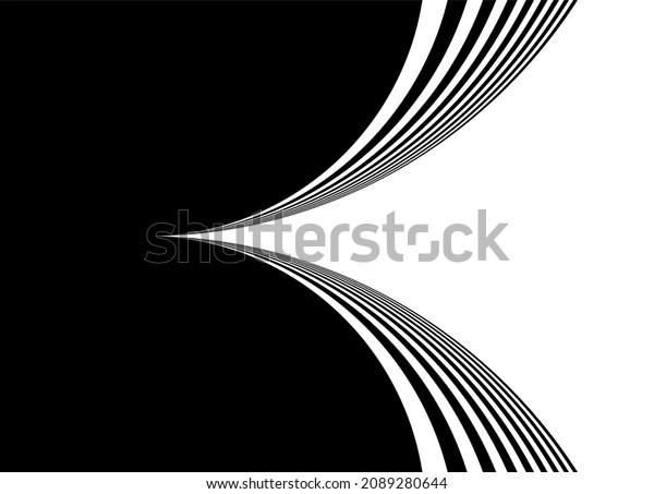 Abstract transition from\
black to white with striped curved lines. Black and white striped\
vector background.