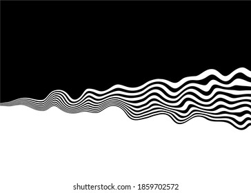 Abstract transition from black to white wavy lines. Striped vector background.