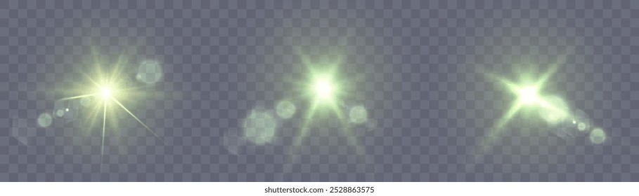 Abstract translucent green light effect with glare and shine for web design isolated on transparent background. Vector 10 EPS