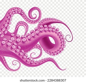 Abstract transparent background with fragment of giant sea monster so as octopus or kraken realistic vector illustration