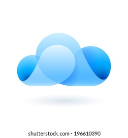 Abstract transparent blue cloud made of curved elements. Cloud computing