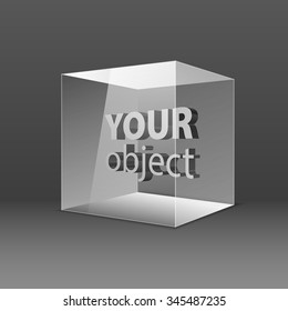 Abstract transparent box on grey background. EPS 10. art  your object