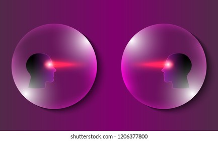 Abstract transparent bubbles with heads. Vector concept for  printed materials, website, promotional materials.