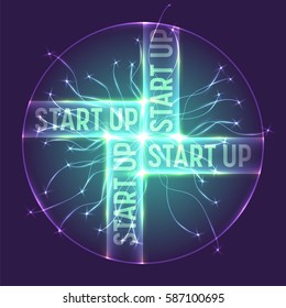Abstract transparent circle with the word start up
