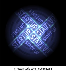 Abstract transparent circle with the word start up