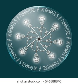 Abstract transparent circle with the words informatics; computing