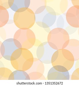 Abstract transparent circles in layers seamless vector background. Modern dots pattern with different opacity levels. Pink, orange, coral, blue subtle  geometric backdrop. 