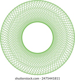 An abstract transparent circular spiral line art pattern design element.