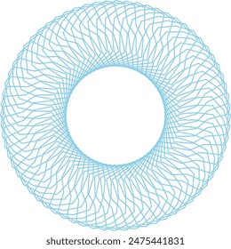 An abstract transparent circular spiral line art pattern design element.