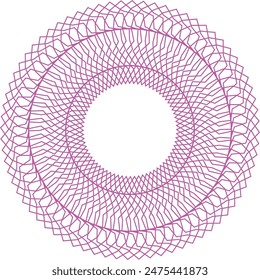 An abstract transparent circular spiral line art pattern design element.