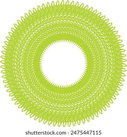 An abstract transparent circular spiral line art pattern design element.