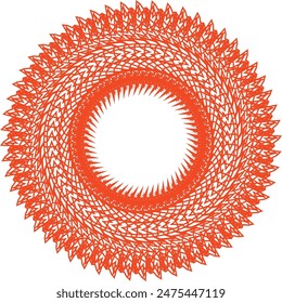 An abstract transparent circular spiral line art pattern design element.