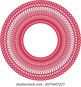 An abstract transparent circular spiral line art pattern design element.