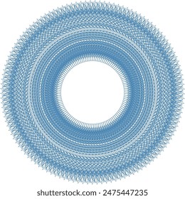 An abstract transparent circular spiral line art pattern design element.