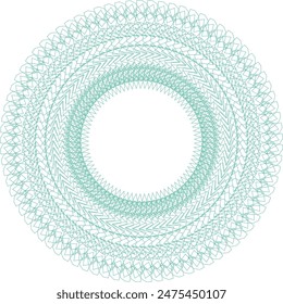 An abstract transparent circular spiral line art pattern design element.