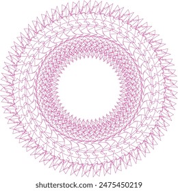 An abstract transparent circular spiral line art pattern design element.