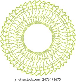 An abstract transparent circular spiral line art pattern design element.