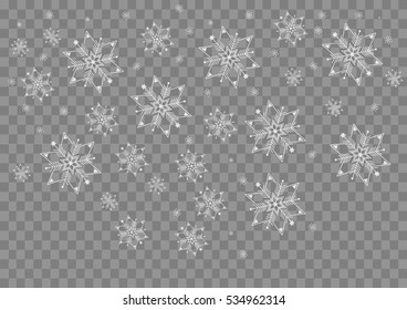 Abstract of transparent falling snowflakes on transparent Background
