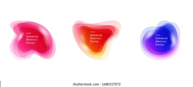 Abstract transparent flowing forms collection. Wavy lines, shining colorful shapes, gradient dynamic elements. Trendy futuristic design for presentation slides, magazine, labels