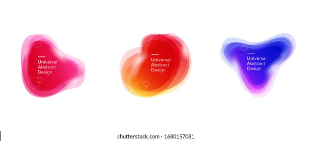 Abstract transparent flowing forms set. Wavy lines, shining colorful shapes, gradient dynamic elements. Trendy futuristic design for banners, flyers, posters, logos