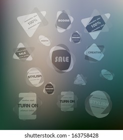 Abstract transparent labels on blurred background 