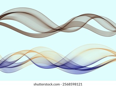 Abstract transparent multicolored wave , design element, set of two waves.