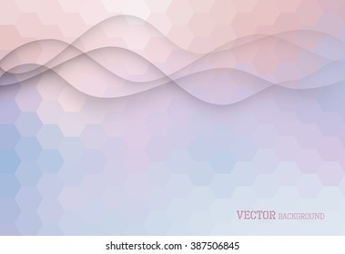 Abstract transparent paper cut waves on triangle background, blue and pink