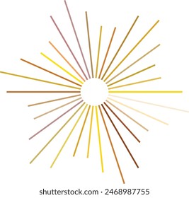 An abstract transparent retro golden art deco sunburst shape design element.