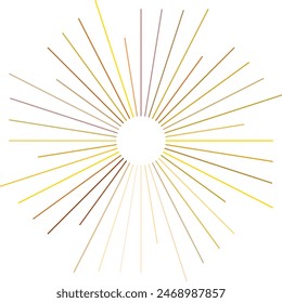 An abstract transparent retro golden art deco sunburst shape design element.