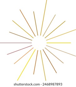 An abstract transparent retro golden art deco sunburst shape design element.