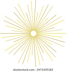 An abstract transparent retro golden art deco sunburst shape design element.