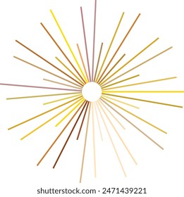 An abstract transparent retro golden art deco sunburst shape design element.