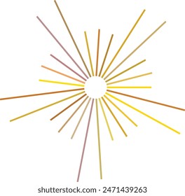 An abstract transparent retro golden art deco sunburst shape design element.