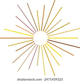 An abstract transparent retro golden art deco sunburst shape design element.