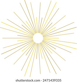 An abstract transparent retro golden art deco sunburst shape design element.