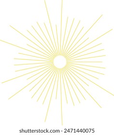An abstract transparent retro golden art deco sunburst shape design element.