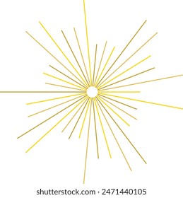An abstract transparent retro golden art deco sunburst shape design element.