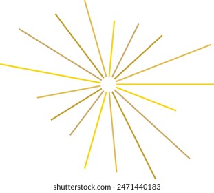 An abstract transparent retro golden art deco sunburst shape design element.