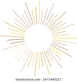 An abstract transparent retro golden art deco sunburst shape design element.