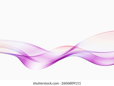 Abstract transparent ribbon of colored smoke. Realistic vector illustration of floating waveform. Dynamic curve translucent design element flowing in the air.