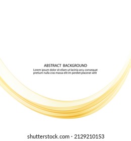 Abstract transparent smooth lines of gold color, vector wave on a white background.