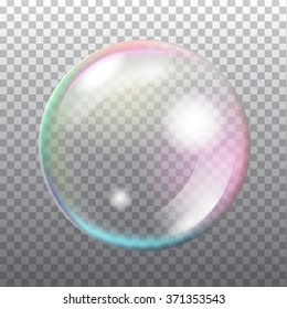 Abstract transparent soap bubble with flares on light grey background. Vector eps10 illustration