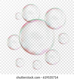 Abstract transparent soap bubble with flares on light grey background. Vector eps10 illustration