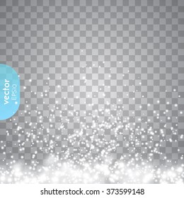Abstract transparent sparkle glow light effect. Fray Christmas light white design.