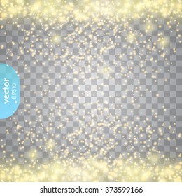 Abstract transparent sparkle glow light effect. Fray Christmas light golden design.