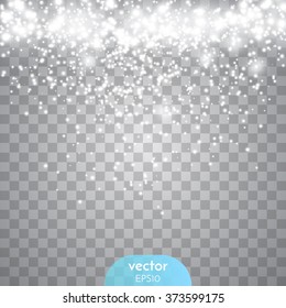 Abstract transparent sparkle glow light effect. Fray Christmas light white design.